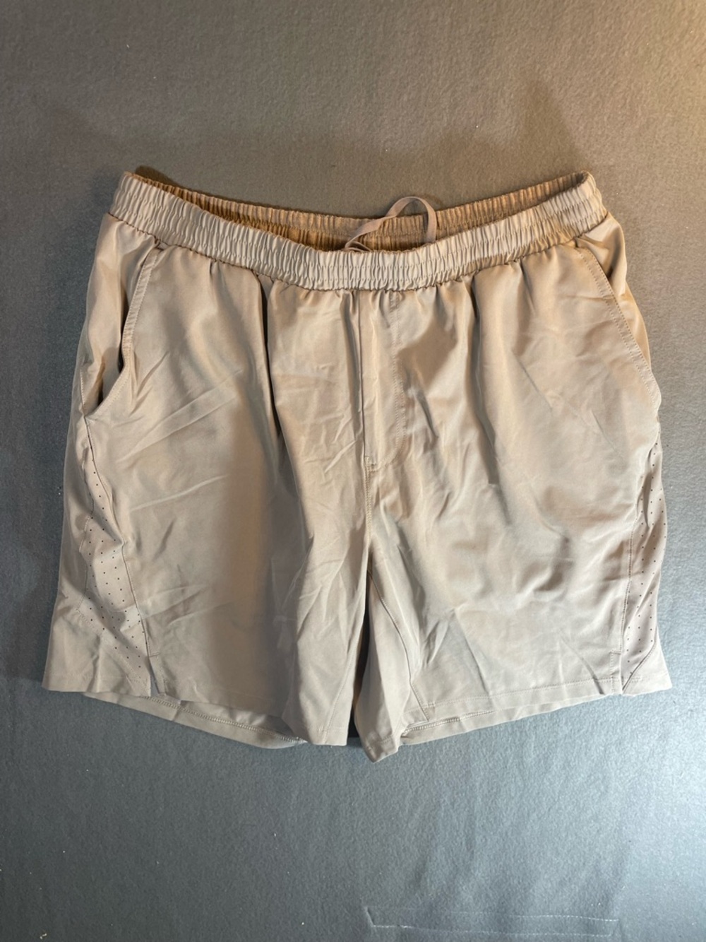 Tasc Athletic Drawstring Shorts in Light Tan